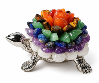 Velká želva s tromlovanými minerály | Feng Shui – ochrana, štěstí a harmonie | cca 350 g