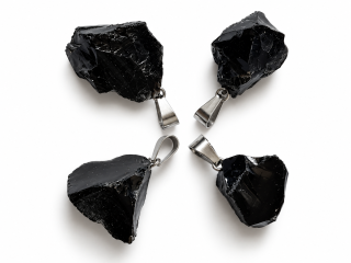 Černý obsidián – surový přívěsek s chirurgickou ocelí