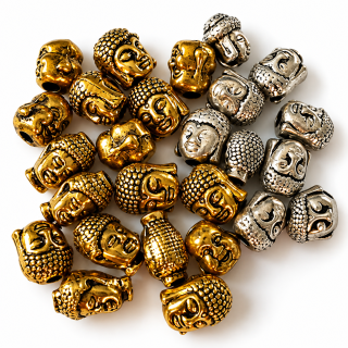 Kovové korálky BUDDHA – mix zlatých a stříbrných hlav / 1,1–1,3 cm / 26 ks