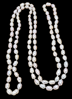 Pravé bílé říční perly – dlouhý perlový náhrdelník cca 120 cm, přírodní perly elegance
