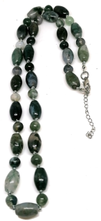 Achát mechový náhrdelník luxusní oválky s chir.ocelí