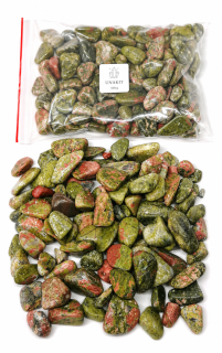 Unakit chips 50 g – tromlované kameny pro dekoraci, šperky a esoteriku