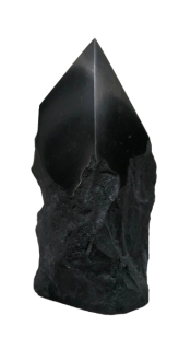 Šungitový hrot natur s pyritovou žílou (5,5 cm, 79 g) | pyramida + surový základ