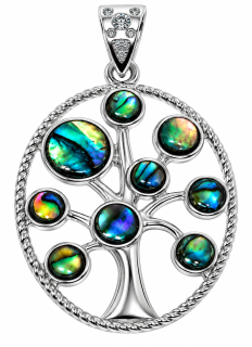 Přívěsek Strom života s mušlí Paua Abalone – ovál